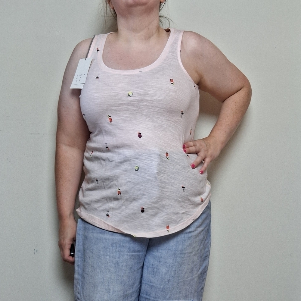 A New Day Pink Cocktail Print Tank Top NWT
